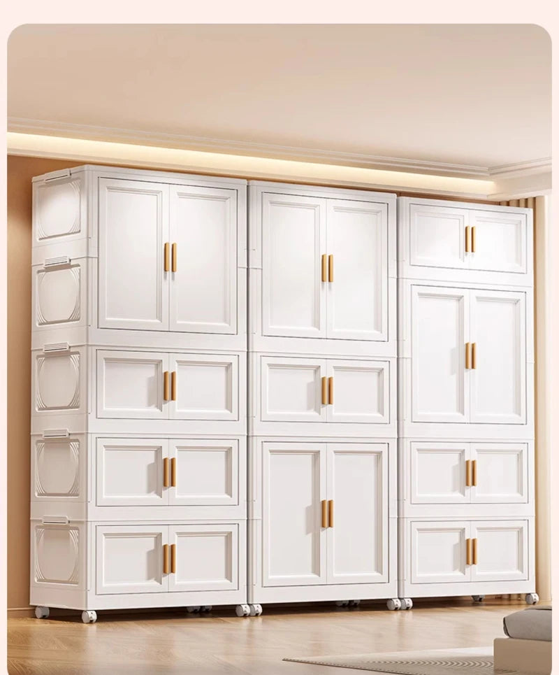 Multi-Layer Folding Storage Cabinet Double Door Wardrobe Closet Large Capacity Organizer Bins Stratification Shelf Containers