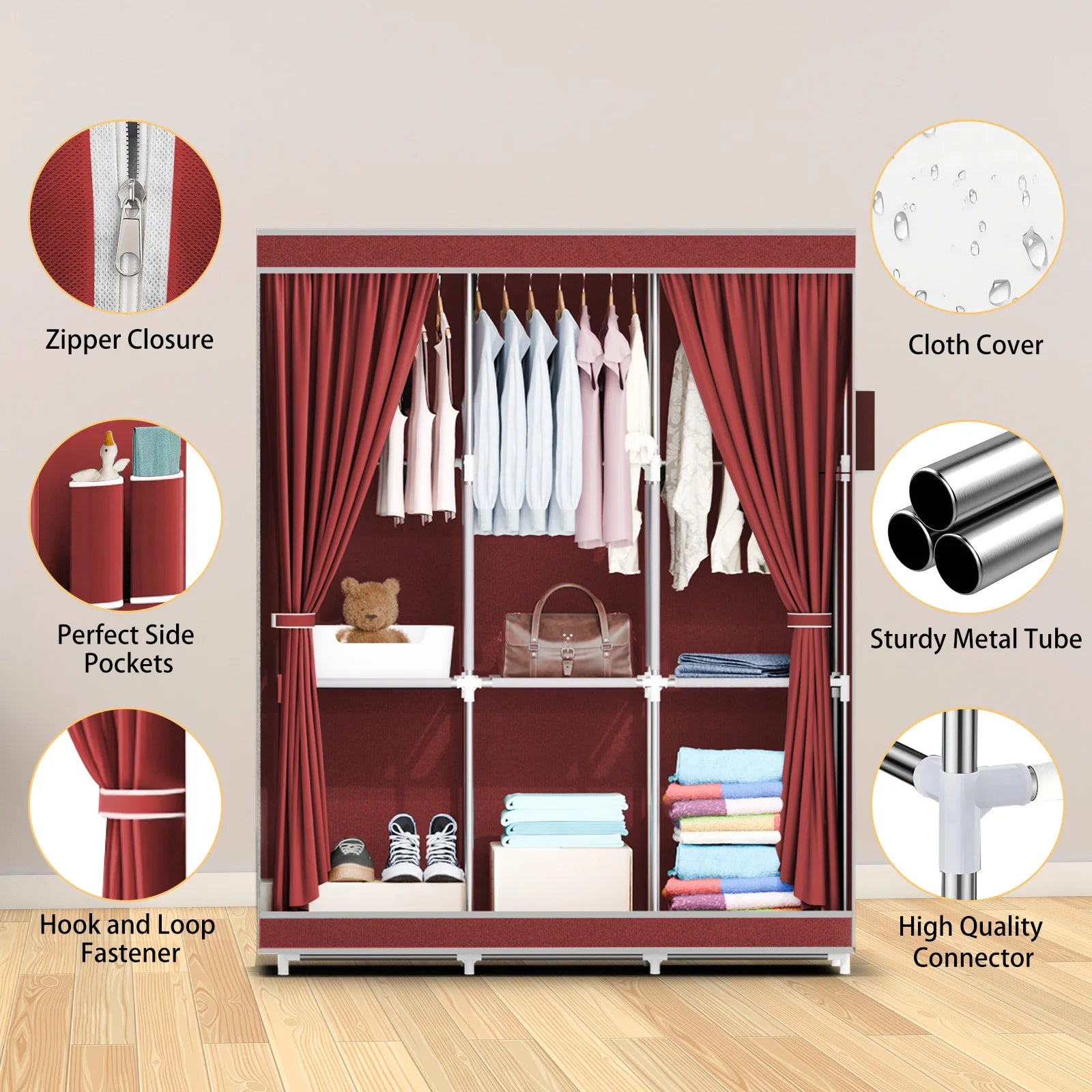 51-Inch Portable Closet Wardrobe 16mm Thick Pipe Clothing Storage Rack Organizer Non-Woven Fabric Cover for Bedroom Clothes Rail