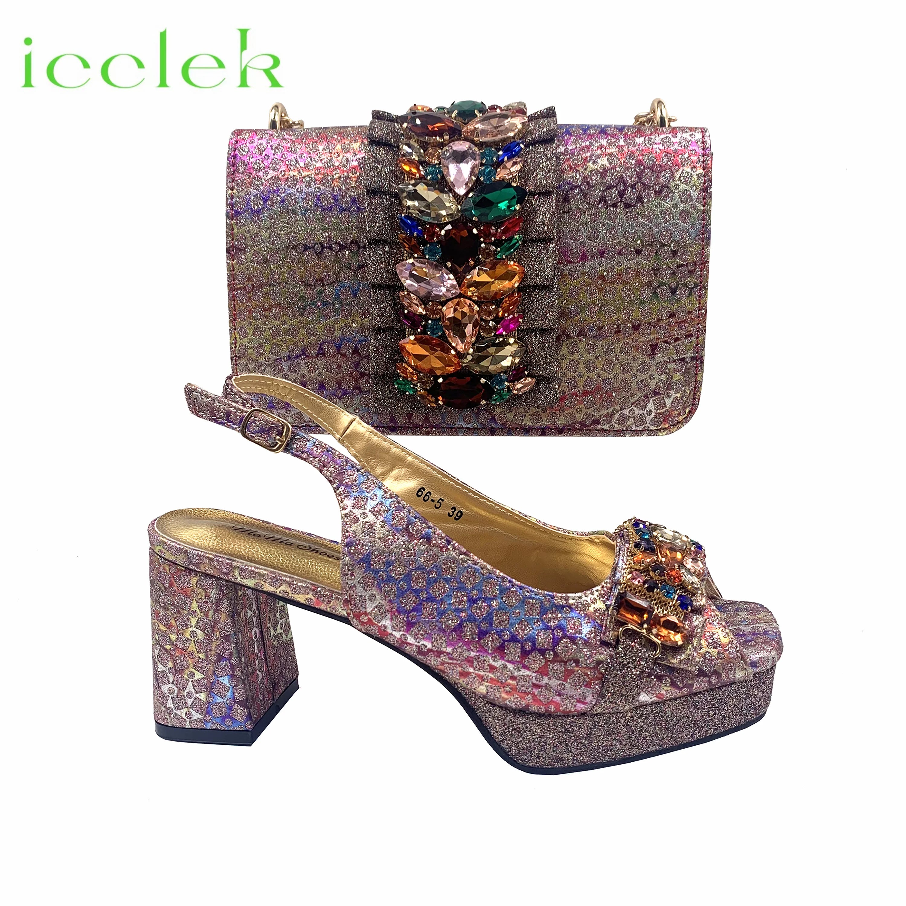 Orange Newest Italian Design Special Synthetic Fabrics Women's Matching Shoe and Bag Set High Heel for Weddings and Parties
