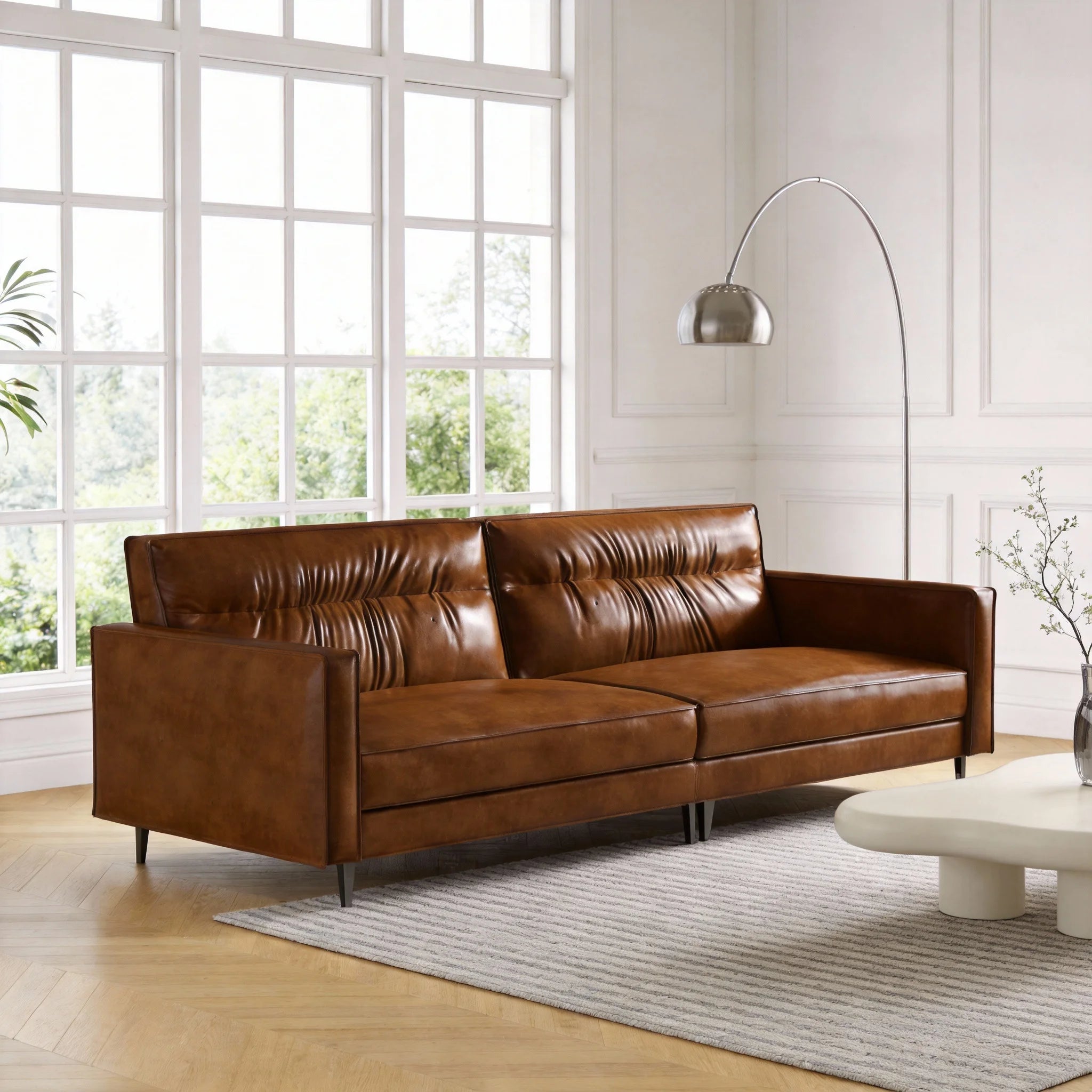 Medieval Style Artificial Oil Wax Leather Sofa 220CM Traditional Period Furniture Design for Home Living Room