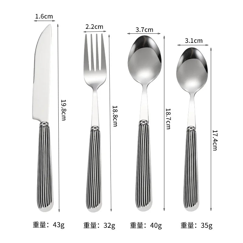 Korean Dotted Retro Stainless Steel Tableware 4-Piece Set, Western Steak Fork & Butter Spoon Household Dinner Cutlery Set