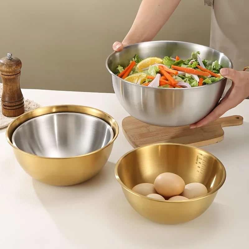 3Pcs Stainless Steel Mixing Bowls Set Large Salad Bowl Dough Kneading Kitchen Accessories Cocina Accesorios Home Items