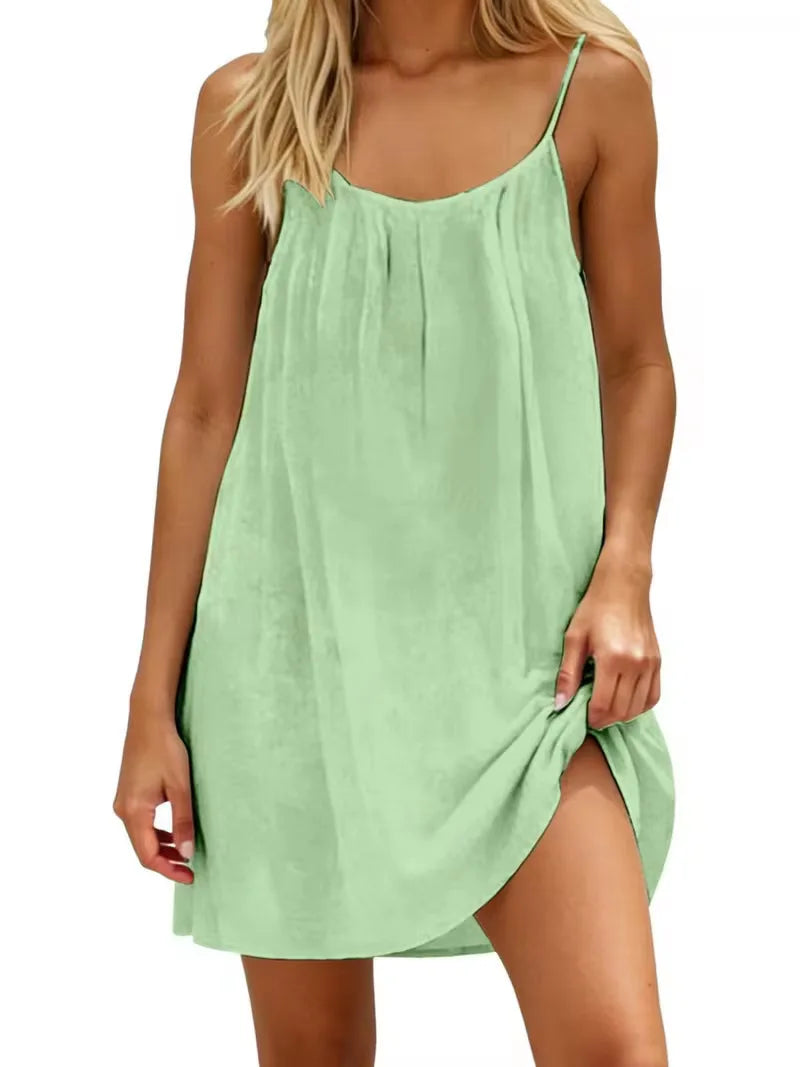 2026 New European & American Cross‑border Women’s Wear – Women’s Loose Solid‑Color Slip Backless Dress