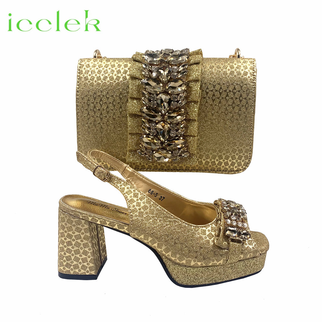 Orange Newest Italian Design Special Synthetic Fabrics Women's Matching Shoe and Bag Set High Heel for Weddings and Parties