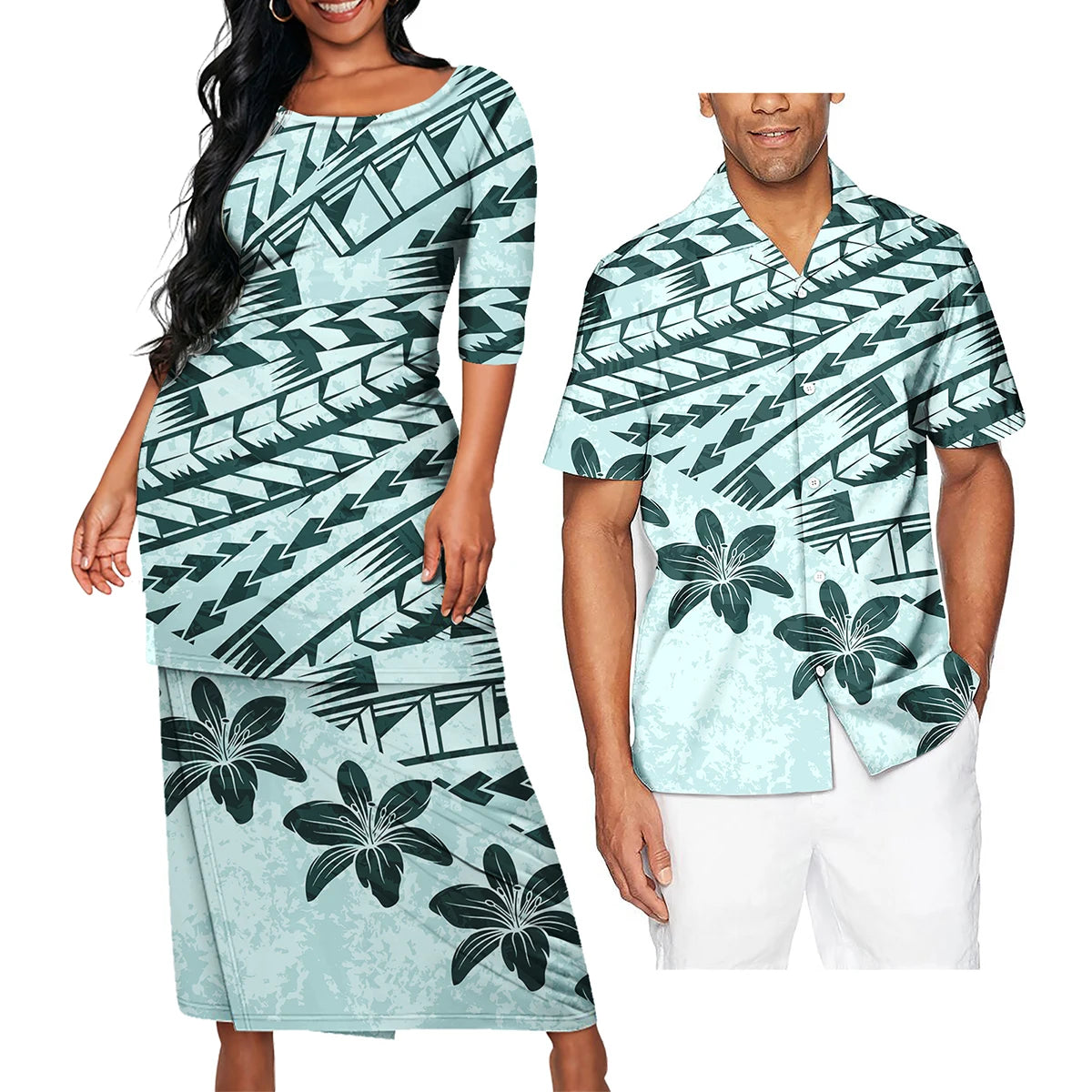 Polynesian Tribal Clothing Set Samoan Print Couple Clothing Set 2024 Girl's Party Casual Dresses Women Ladies Match Men Shirts