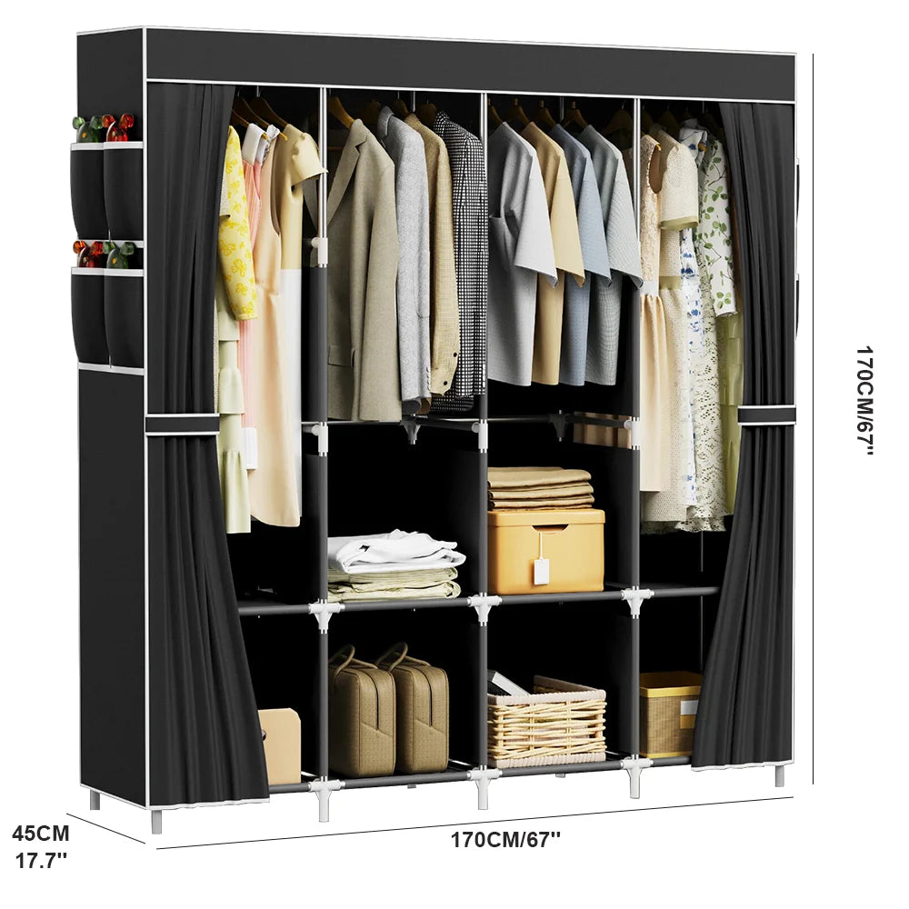 170*45*170cm Canvas Wardrobe Clothes Closet Organizer Portable Storage Cupboard for Bedroom Fabric Closet Dust-proof Storage