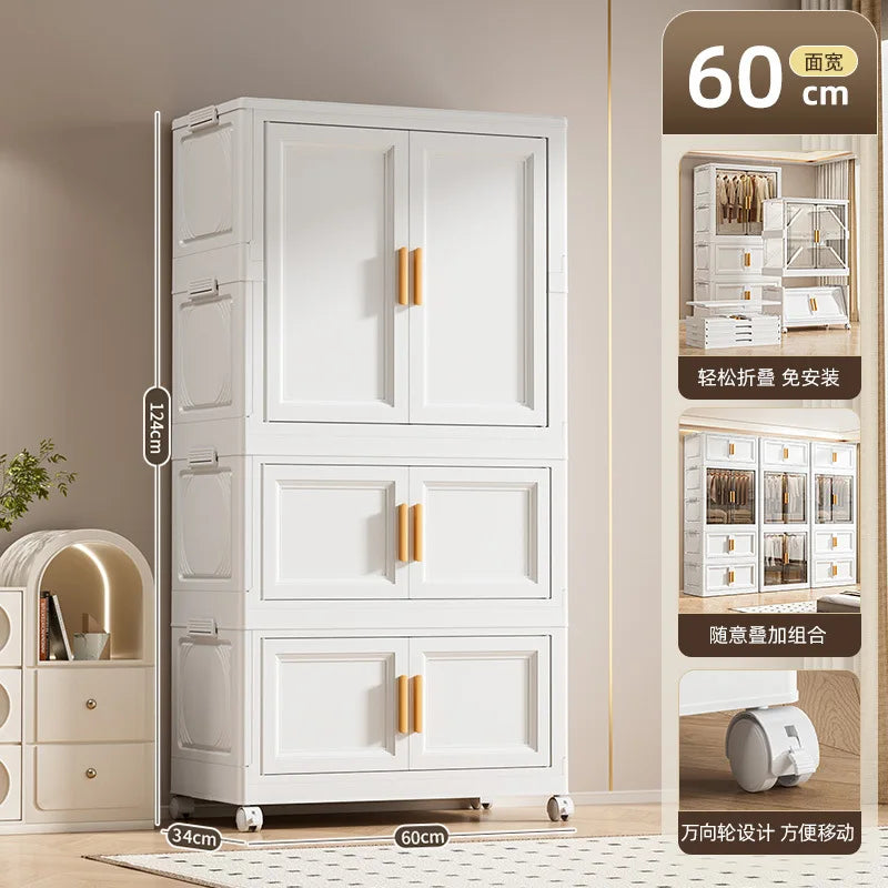 Multi-Layer Folding Storage Cabinet Double Door Wardrobe Closet Large Capacity Organizer Bins Stratification Shelf Containers