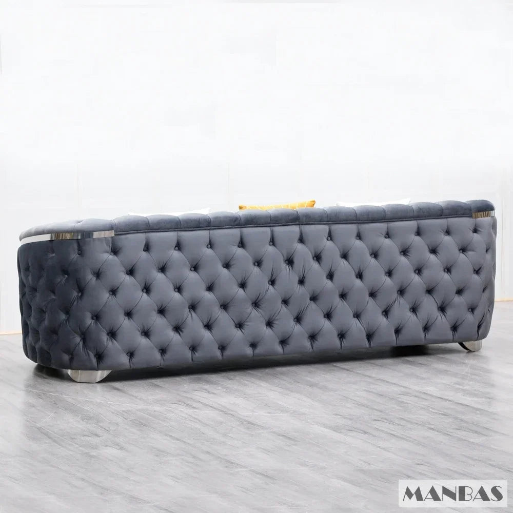 Linlamlim Classic Chesterfield Sectional Sofa with Cloth Buttons and Fabric Modular Couch for Living Room Seating Home Furniture