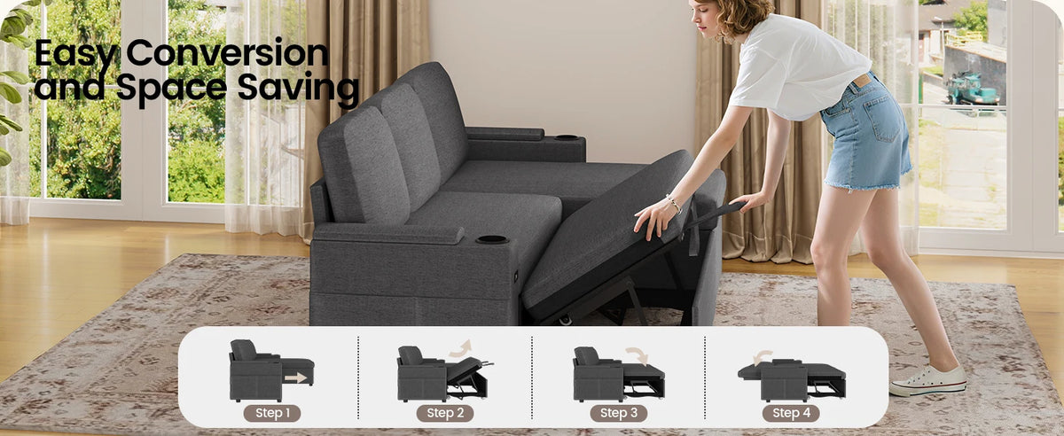 Sofa Bed, L-Shaped Sleeper Sectional Couch Bed,2-in-1 Convertible Pull Out Corner Sofa with Storage, USB, Cup Holder