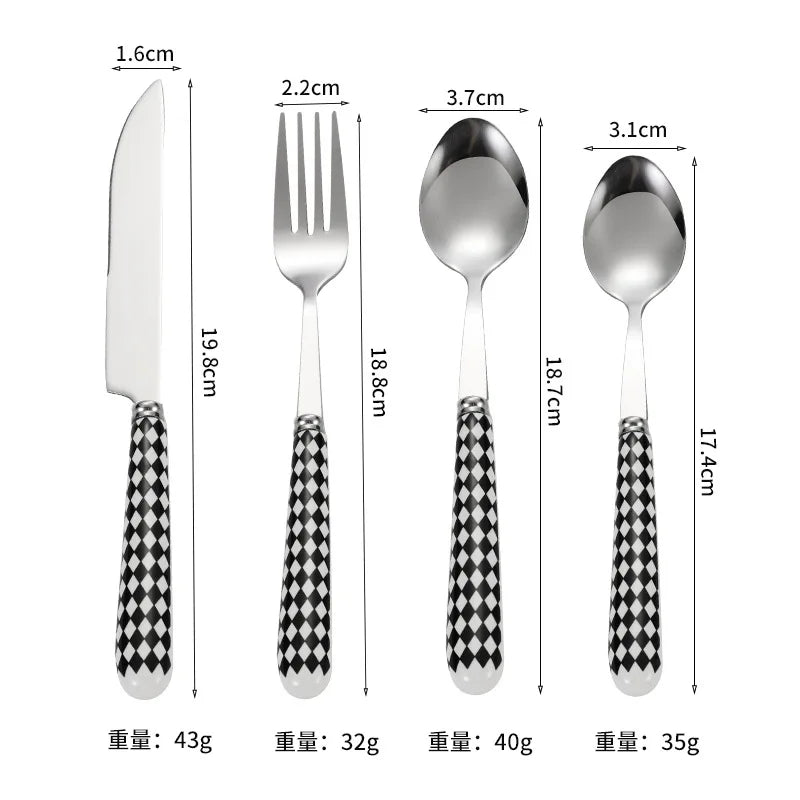 Korean Dotted Retro Stainless Steel Tableware 4-Piece Set, Western Steak Fork & Butter Spoon Household Dinner Cutlery Set