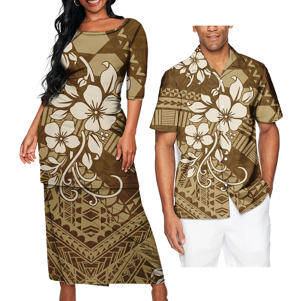 Polynesian Tribal Clothing Set Samoan Print Couple Clothing Set 2024 Girl's Party Casual Dresses Women Ladies Match Men Shirts