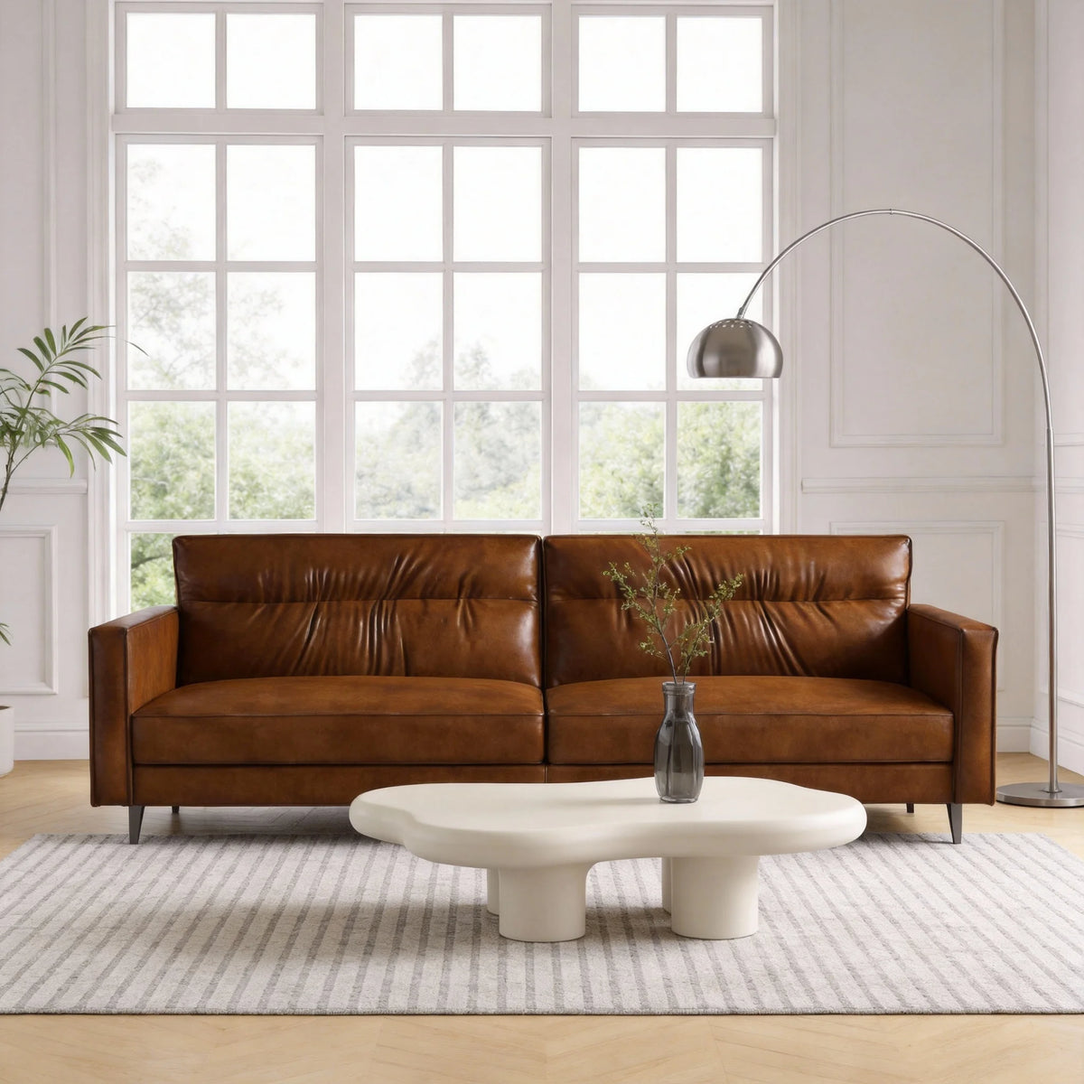 Medieval Style Artificial Oil Wax Leather Sofa 220CM Traditional Period Furniture Design for Home Living Room