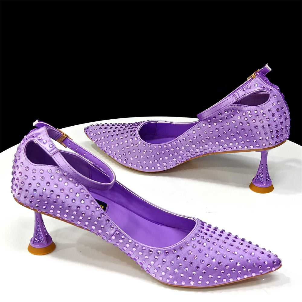 Elegant Light Purple Women's Heels & Handbag Set - Rhinestone-Embellished Shoes for Weddings & Special Occasions - 2026