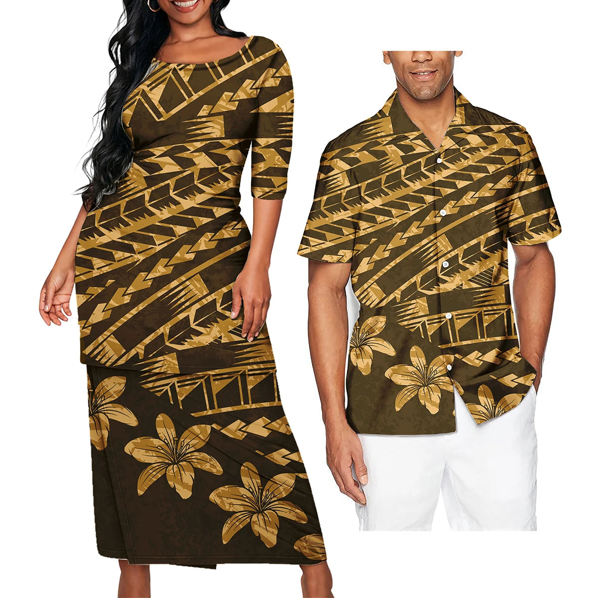 Polynesian Tribal Clothing Set Samoan Print Couple Clothing Set 2024 Girl's Party Casual Dresses Women Ladies Match Men Shirts