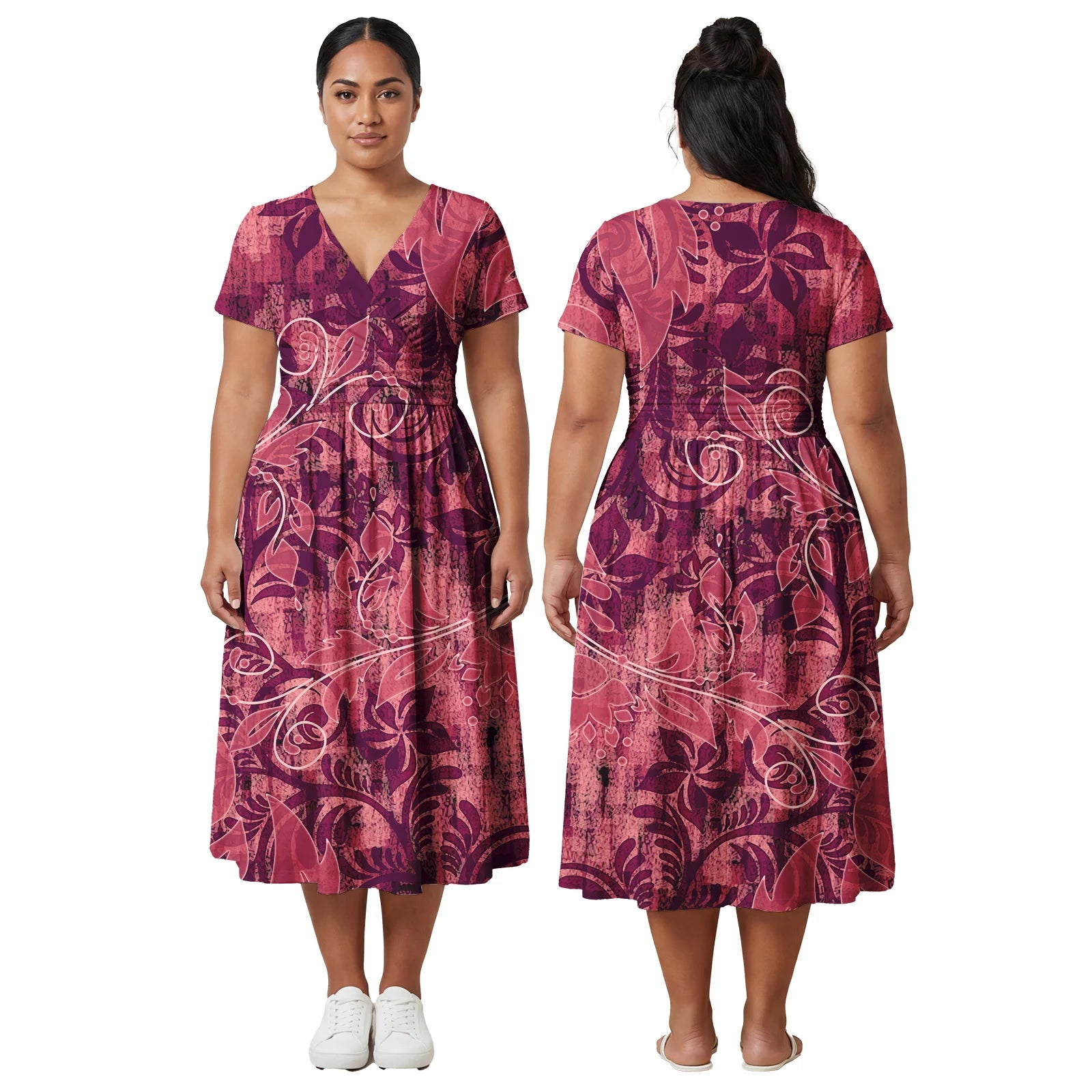 Factory Outlet Outfits Custom Ladies Samoan Tribal Prom Dresses Polynesian Fashion Plus Size Skirts Hawaiian V-Neck Women Dress