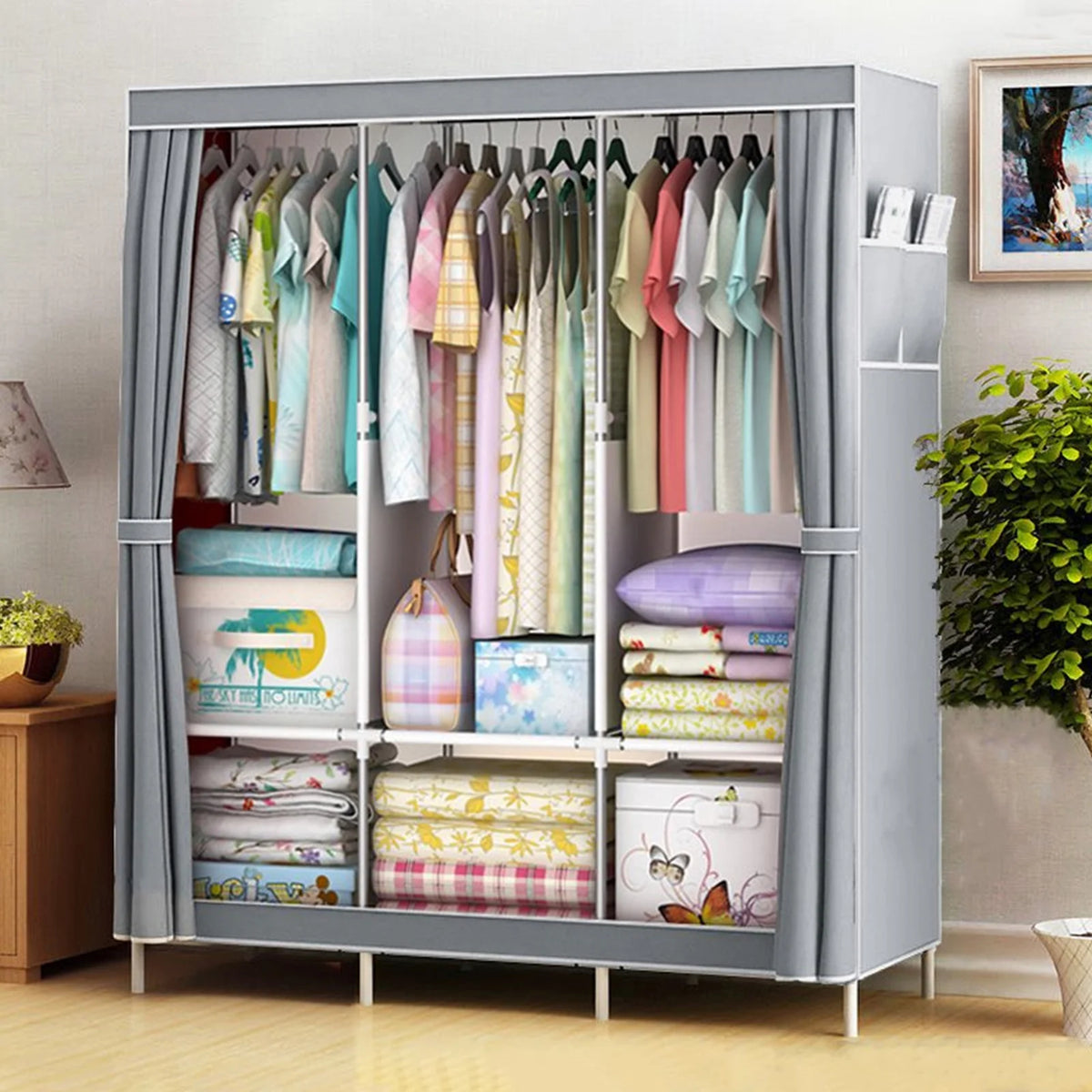 51-Inch Portable Closet Wardrobe 16mm Thick Pipe Clothing Storage Rack Organizer Non-Woven Fabric Cover for Bedroom Clothes Rail