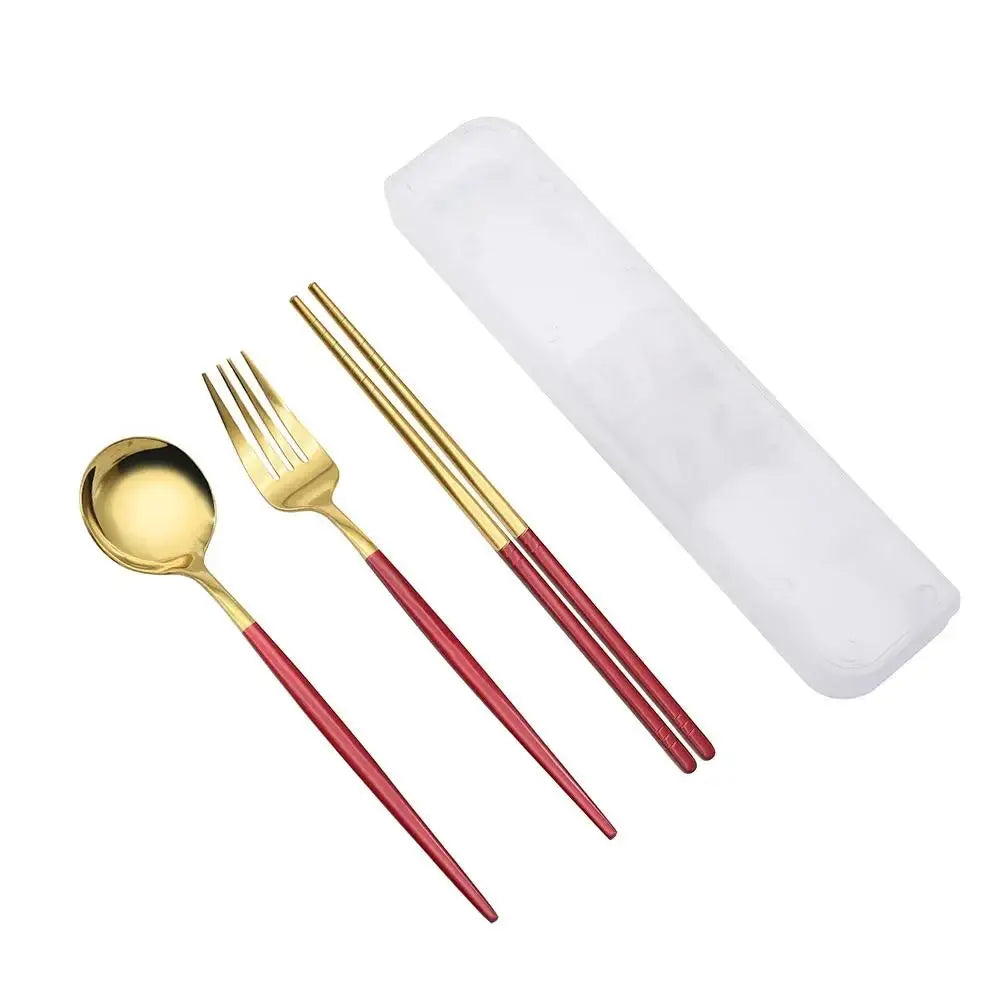 Portable Stainless Steel Spoon Fork Chopsticks Cutlery Set With Storage Box Travel Tableware For Coffee Fruit Dessert Snack