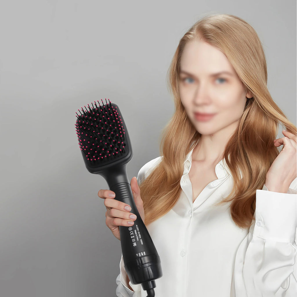 One-Step Hair Dryer and Styler, 1000W Hot Air Hair Straightener Brush, 3-in-1 Hair Drying & Straightening Brush with Adjustable Temperature, Black (UK Plug)