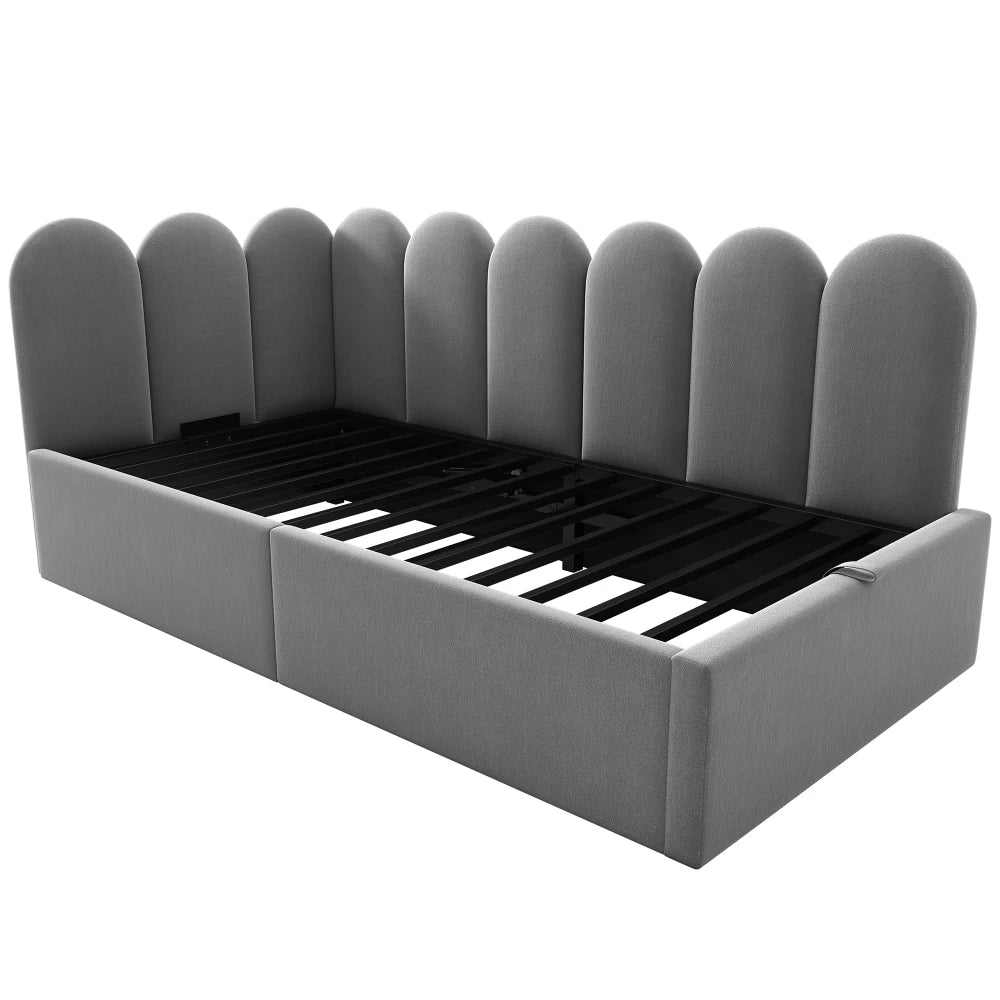 PINGGO Upholstered Daybed Sofa Bed Storage Hydraulic Ottoman Frame 3FT Single Velvet Metal Slatted No Mattress