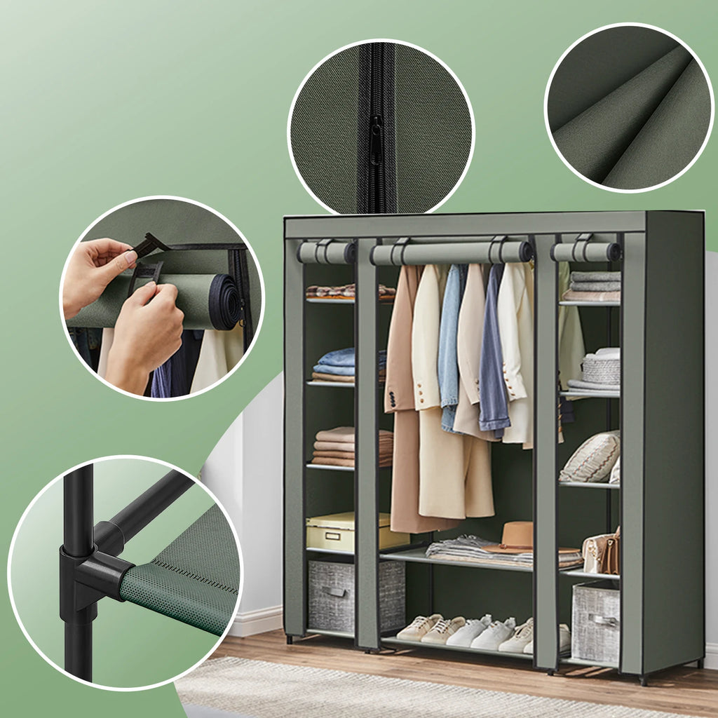 SONGMICS Closet Wardrobe, Portable Closet for Bedroom, Clothes Rail with Fabric Cover, Clothes Storage Organizer