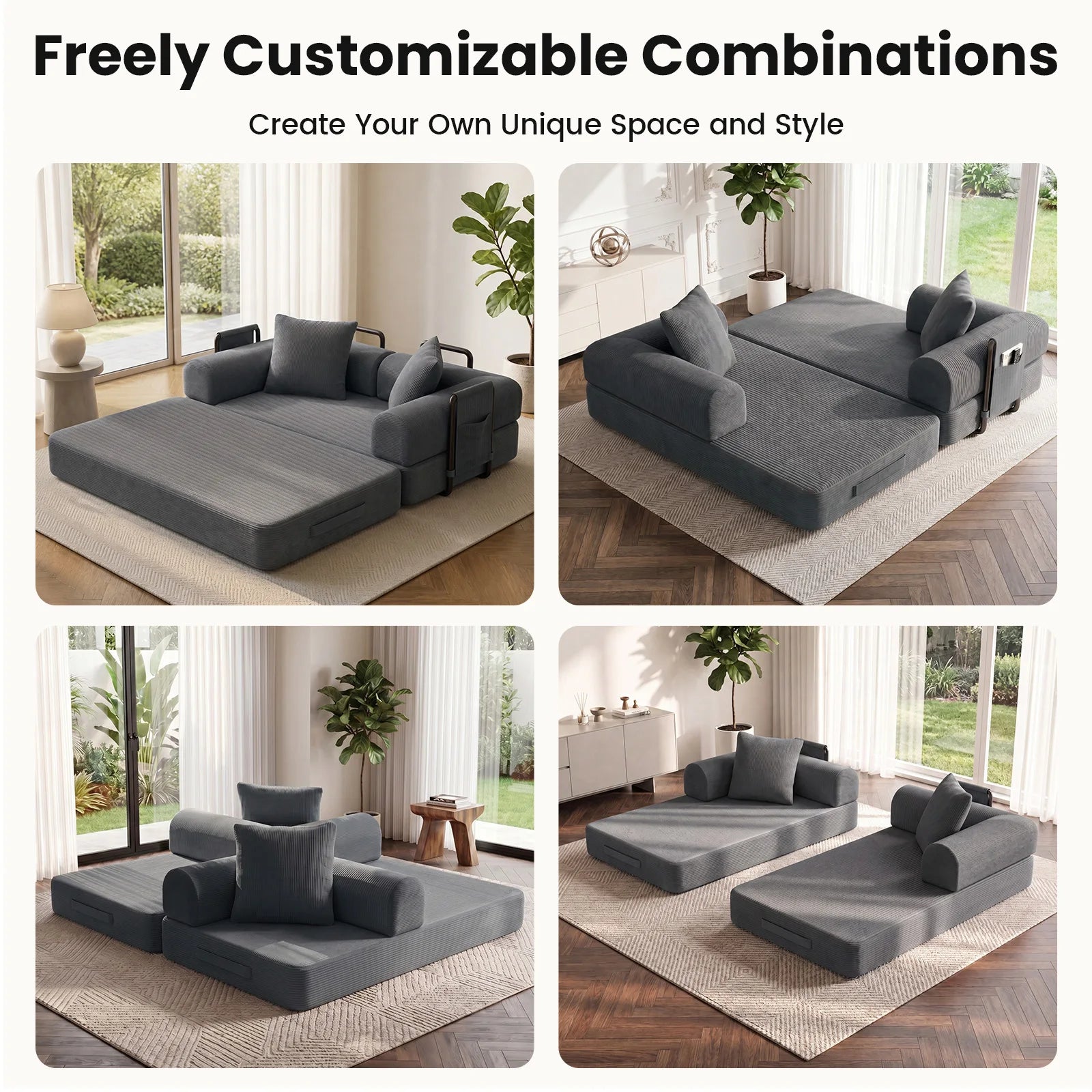 Foldable Sofa Bed - DIY Compressed Floor Sofa Multifunctional with Washable Cover for Living Room Apartment Bedroom