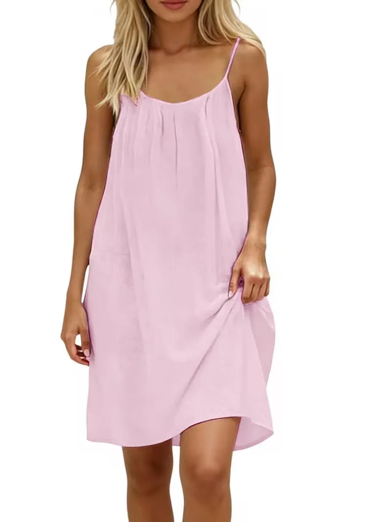 2026 New European & American Cross‑border Women’s Wear – Women’s Loose Solid‑Color Slip Backless Dress