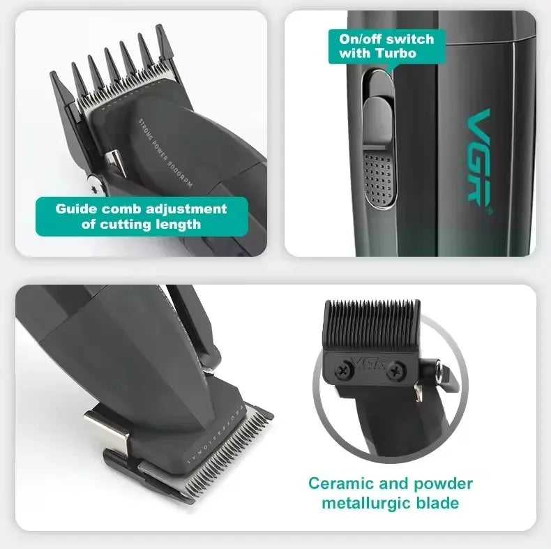 VGR Hair Trimmer Professional Barber Cordless Clipper Electric Hair Cutting Machine Metal Hair Trimmer for Men V-003 V-906 V-308