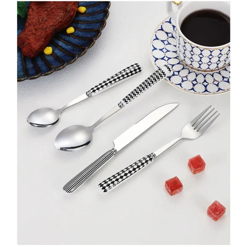 Korean Dotted Retro Stainless Steel Tableware 4-Piece Set, Western Steak Fork & Butter Spoon Household Dinner Cutlery Set
