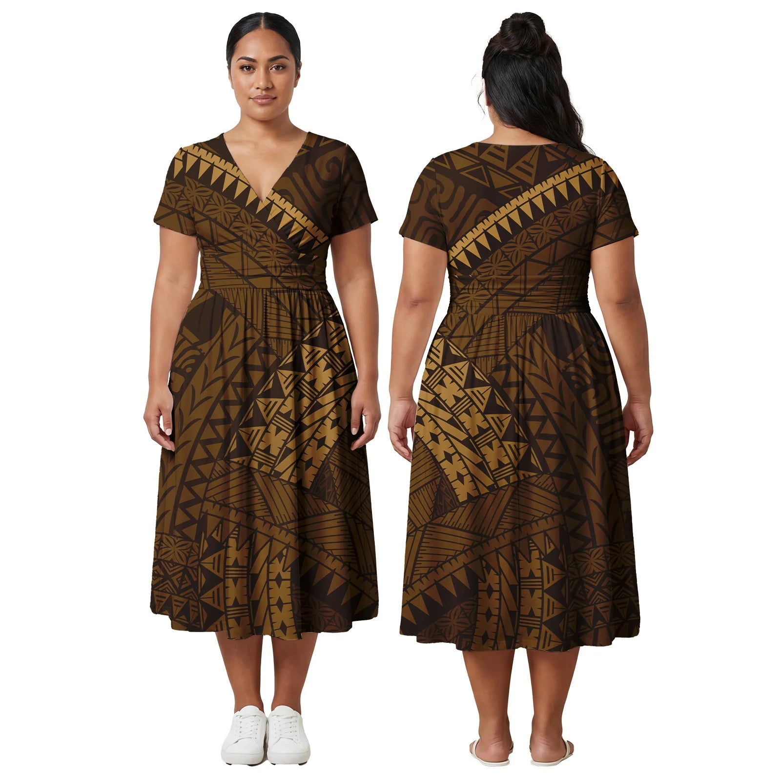 Factory Outlet Outfits Custom Ladies Samoan Tribal Prom Dresses Polynesian Fashion Plus Size Skirts Hawaiian V-Neck Women Dress