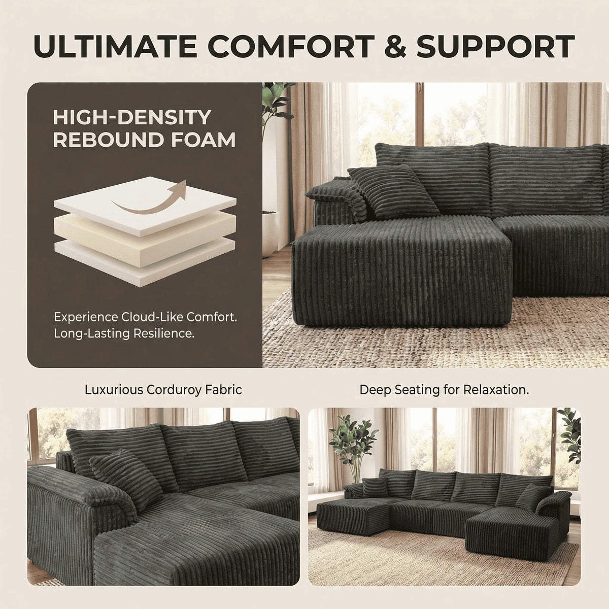 U-shaped Modular Canvas Sofa - Modern Living Room Design - Comfortable - No Assembly Required - Frameless Combination Sofa