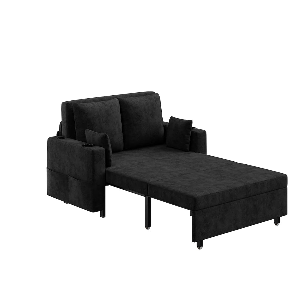 3 in 1 Pull Out Couch, Convertible Sleeper Sofa Bed, 56 Inch Loveseat Sofa Couch with Cup Holders, Modern Loveseat Sleeper Sofa for Living Room, Bedroom