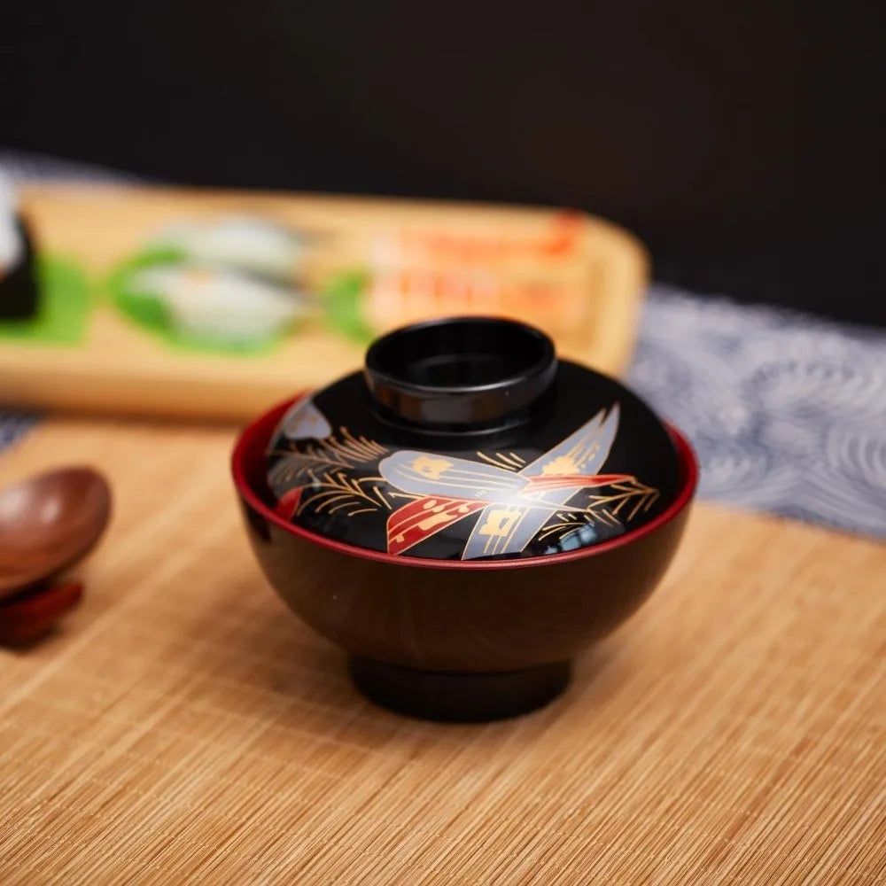 New With Lid Miso Soup Bowl Soup Container Double Color Japanese Rice Bowl Maple Leaf Japanese Flower Bowl Dining Accessories