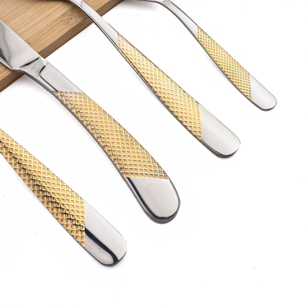 24Pcs Cutlery Set Stainless Steel Knife Fork Spoon Dinnerware Western Tableware Set Kitchen Flatware Dinner Silverware Table Set