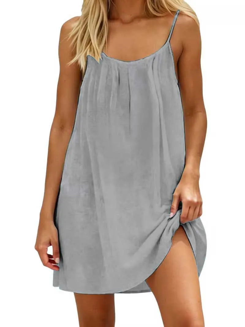 2026 New European & American Cross‑border Women’s Wear – Women’s Loose Solid‑Color Slip Backless Dress