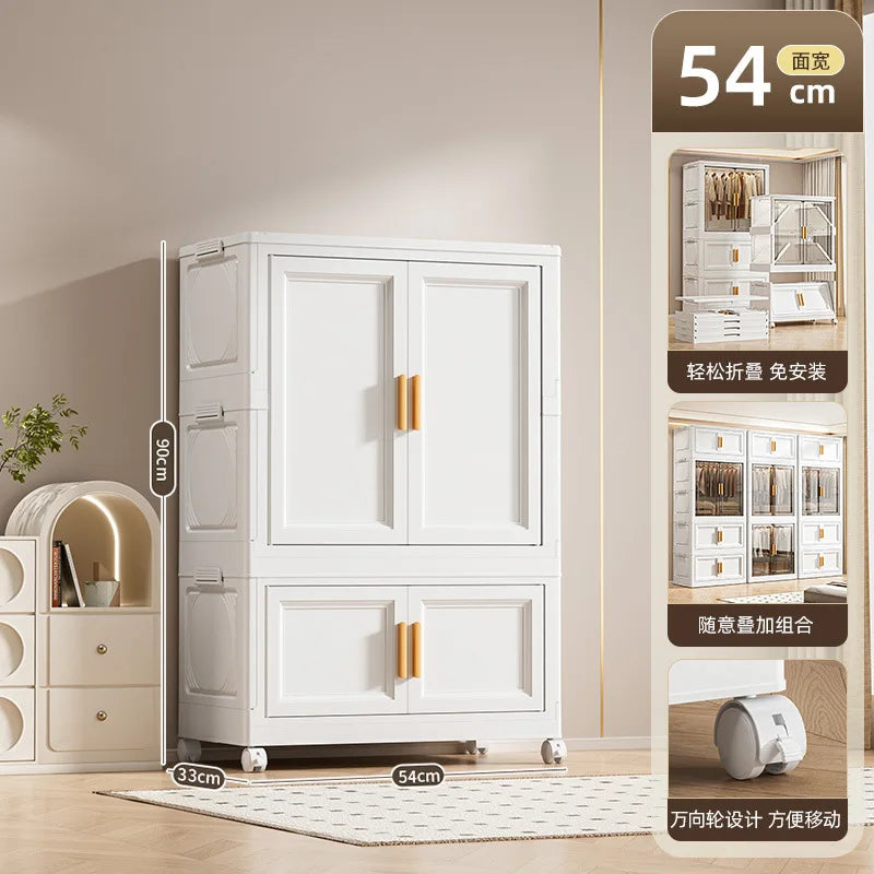 Multi-Layer Folding Storage Cabinet Double Door Wardrobe Closet Large Capacity Organizer Bins Stratification Shelf Containers