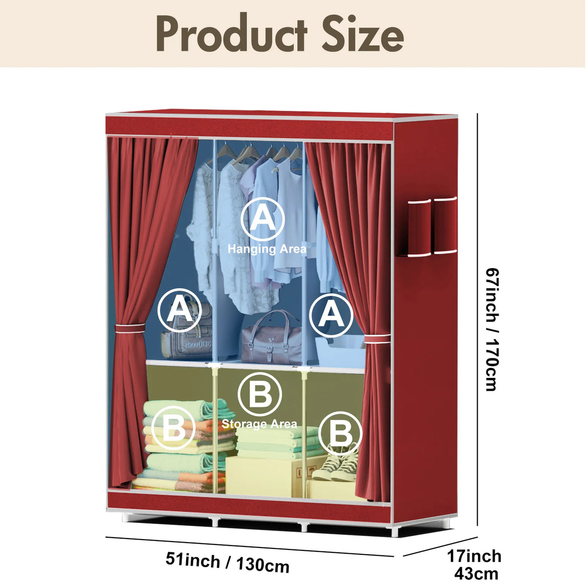 51-Inch Portable Closet Wardrobe 16mm Thick Pipe Clothing Storage Rack Organizer Non-Woven Fabric Cover for Bedroom Clothes Rail