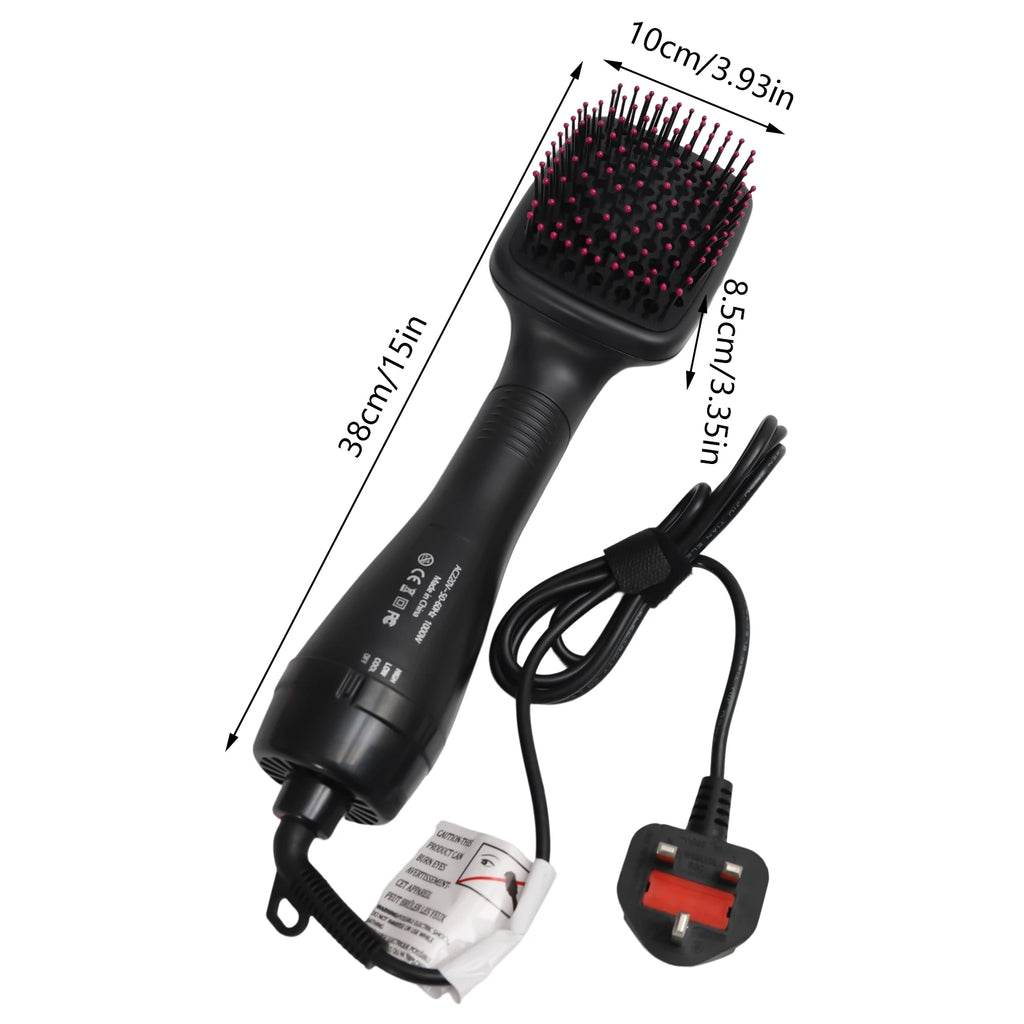 One-Step Hair Dryer and Styler, 1000W Hot Air Hair Straightener Brush, 3-in-1 Hair Drying & Straightening Brush with Adjustable Temperature, Black (UK Plug)