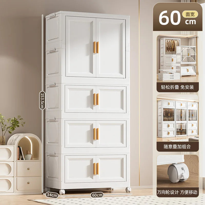 Multi-Layer Folding Storage Cabinet Double Door Wardrobe Closet Large Capacity Organizer Bins Stratification Shelf Containers