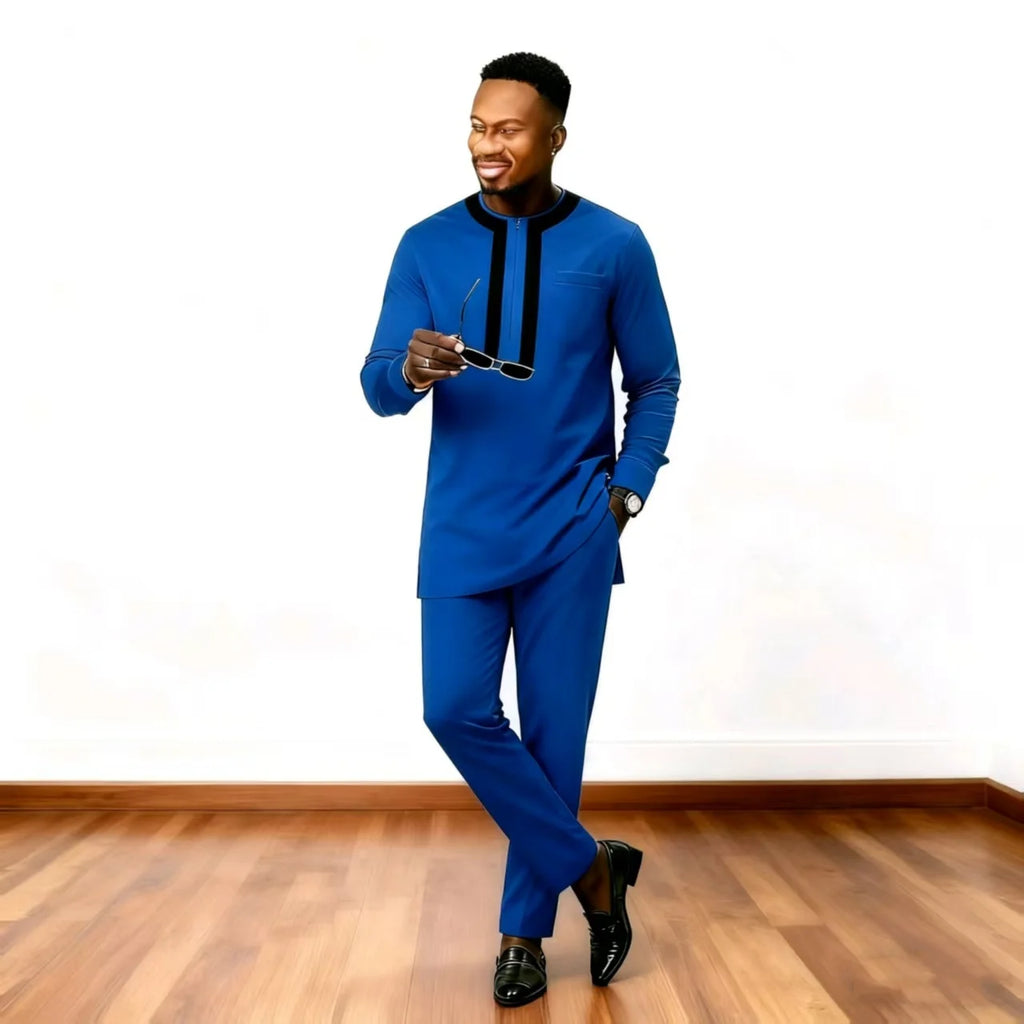 2025 New Elegant Men's Suit African Style Kaftan Embroidery Casual 2 Piece Suit Festive Wedding Traditional Men's Clothing