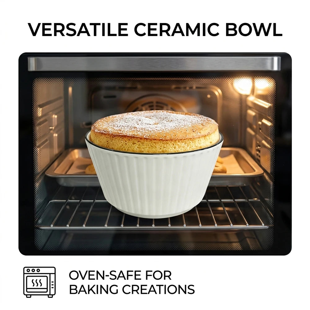 4PCS 6in Ceramic Bowls Set, White Black Rim Round Porcelain Tableware, Glossy Finish, Multi Safe Oven Microwave Dishwasher, for Home Dining, Ice Cream, Desserts, Snacks, Stackable, Noodles, Kitchen Table Decor, Party Tablewar