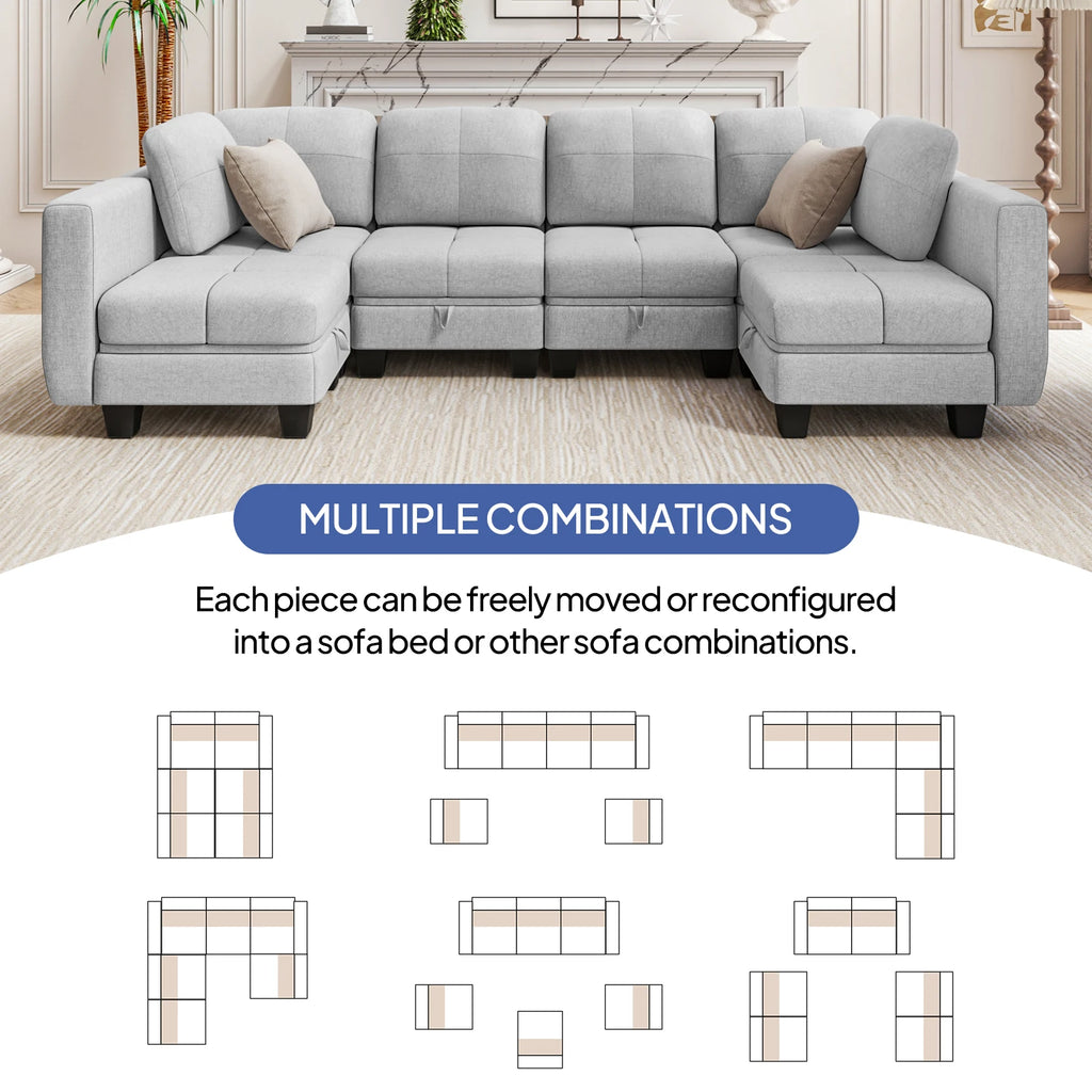 Fabric Modular Sofas with Upholstered Cushion and Removable Back Cushion Covers, Modern Sectional Sofa for Living Room