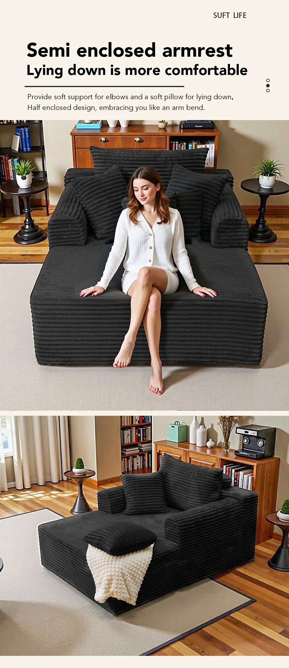 SINGLE SOFA BED, LAZY LOUNGE CHAIR SOFA WITH TWO PILLOWS AND CLOUD ARMRESTS, ULTRA SOFT SEAT CUSHION BONELESS SOFA, FREE INSTALLATION LIVING ROOM SOFA, HOME FURNITURE THAT CAN BE RECLINED OR SEATED, SUITABLE FOR BEDROOMS, LOU
