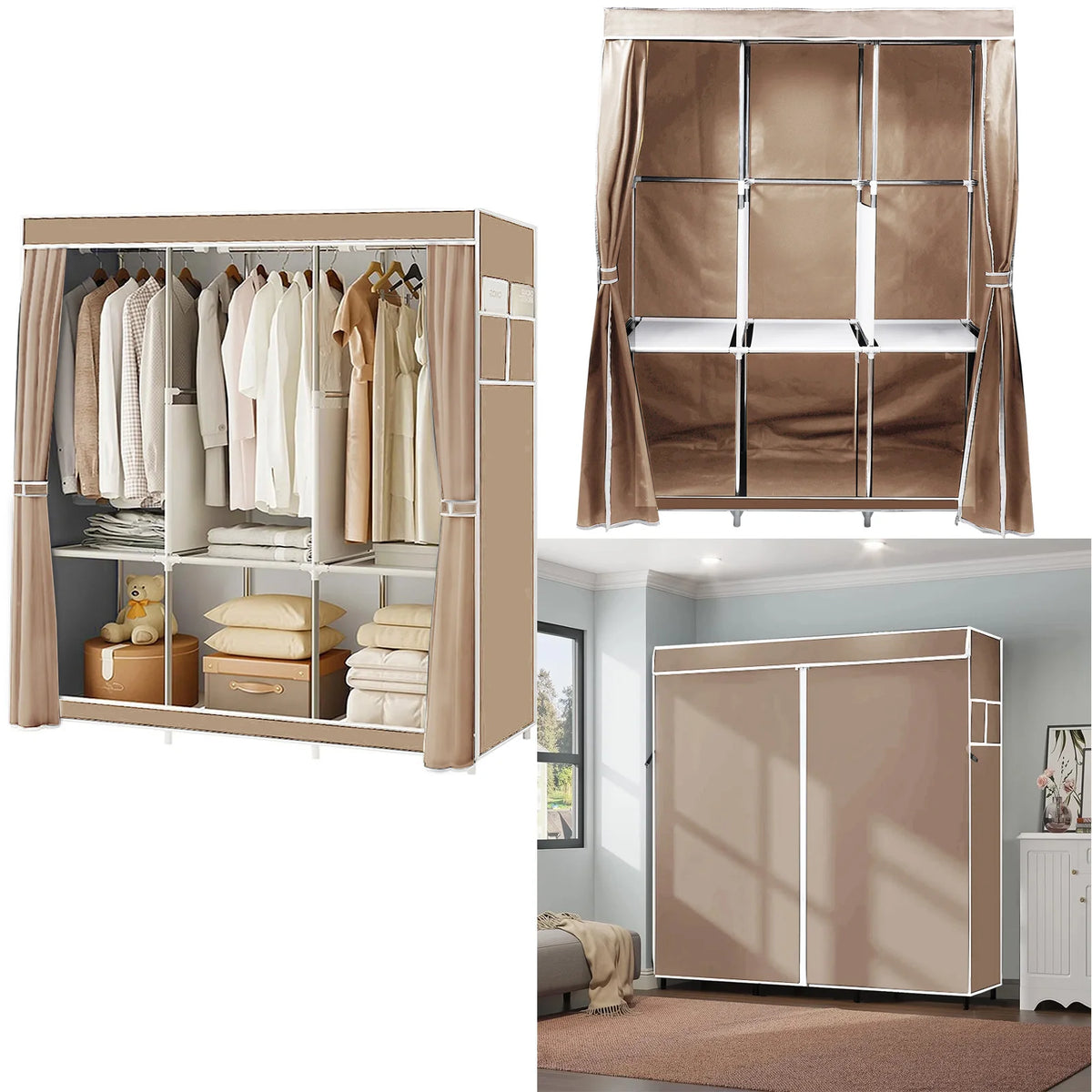51-Inch Portable Closet Wardrobe 16mm Thick Pipe Clothing Storage Rack Organizer Non-Woven Fabric Cover for Bedroom Clothes Rail
