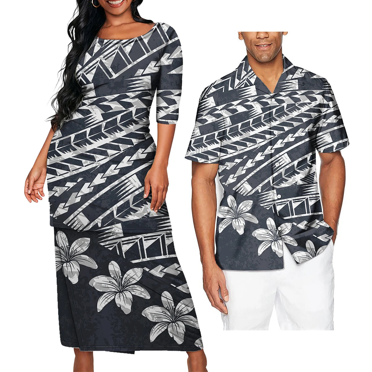 Polynesian Tribal Clothing Set Samoan Print Couple Clothing Set 2024 Girl's Party Casual Dresses Women Ladies Match Men Shirts