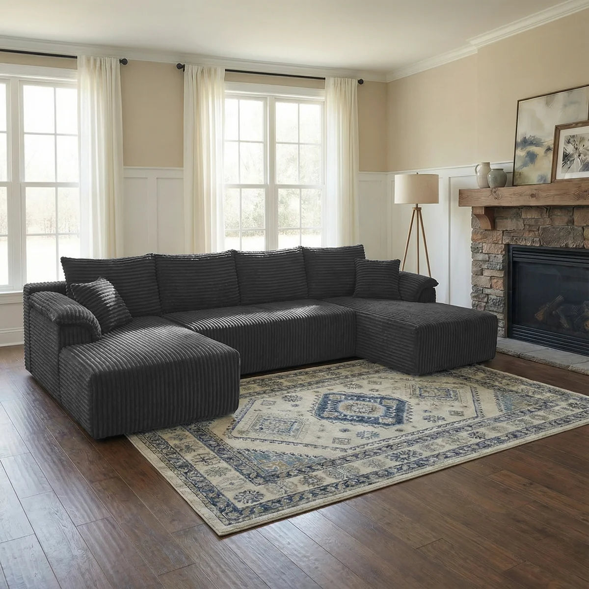 U-shaped Modular Canvas Sofa - Modern Living Room Design - Comfortable - No Assembly Required - Frameless Combination Sofa