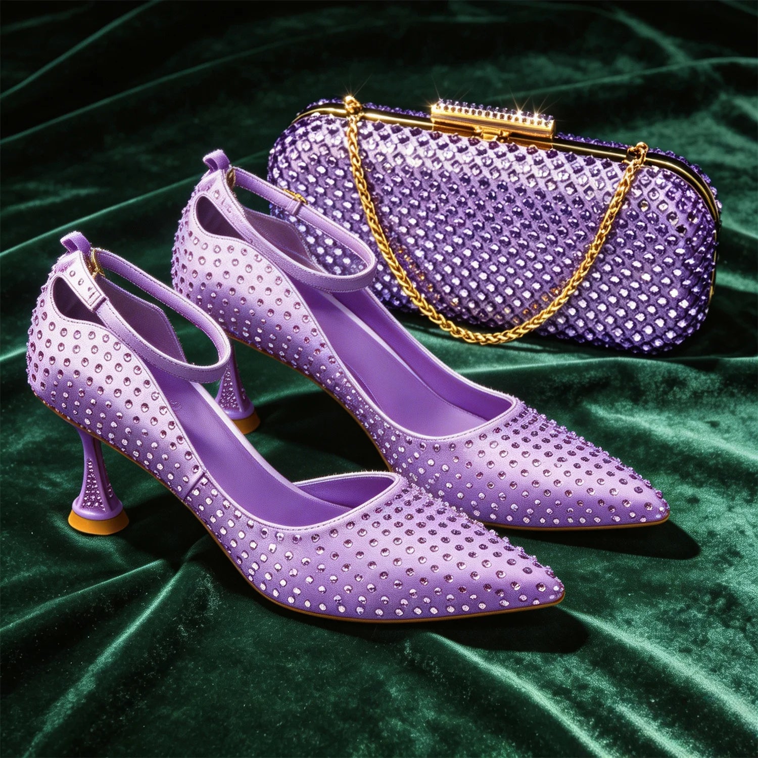 Elegant Light Purple Women's Heels & Handbag Set - Rhinestone-Embellished Shoes for Weddings & Special Occasions - 2026