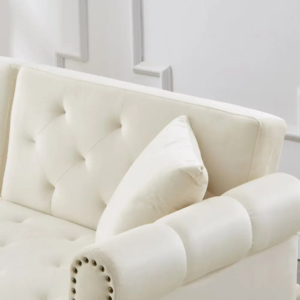 PINGGO Modern 2-Seater Sofa Bed – Velvet Upholstery, 3-Stage Adjustable Backrest & Gold-Plated Metal Feet Stylish Sofa