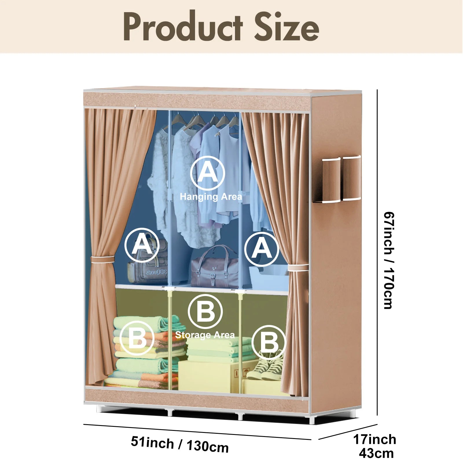 51-Inch Portable Closet Wardrobe 16mm Thick Pipe Clothing Storage Rack Organizer Non-Woven Fabric Cover for Bedroom Clothes Rail