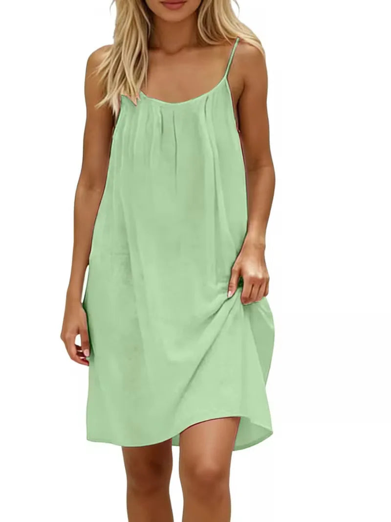 2026 New European & American Cross‑border Women’s Wear – Women’s Loose Solid‑Color Slip Backless Dress
