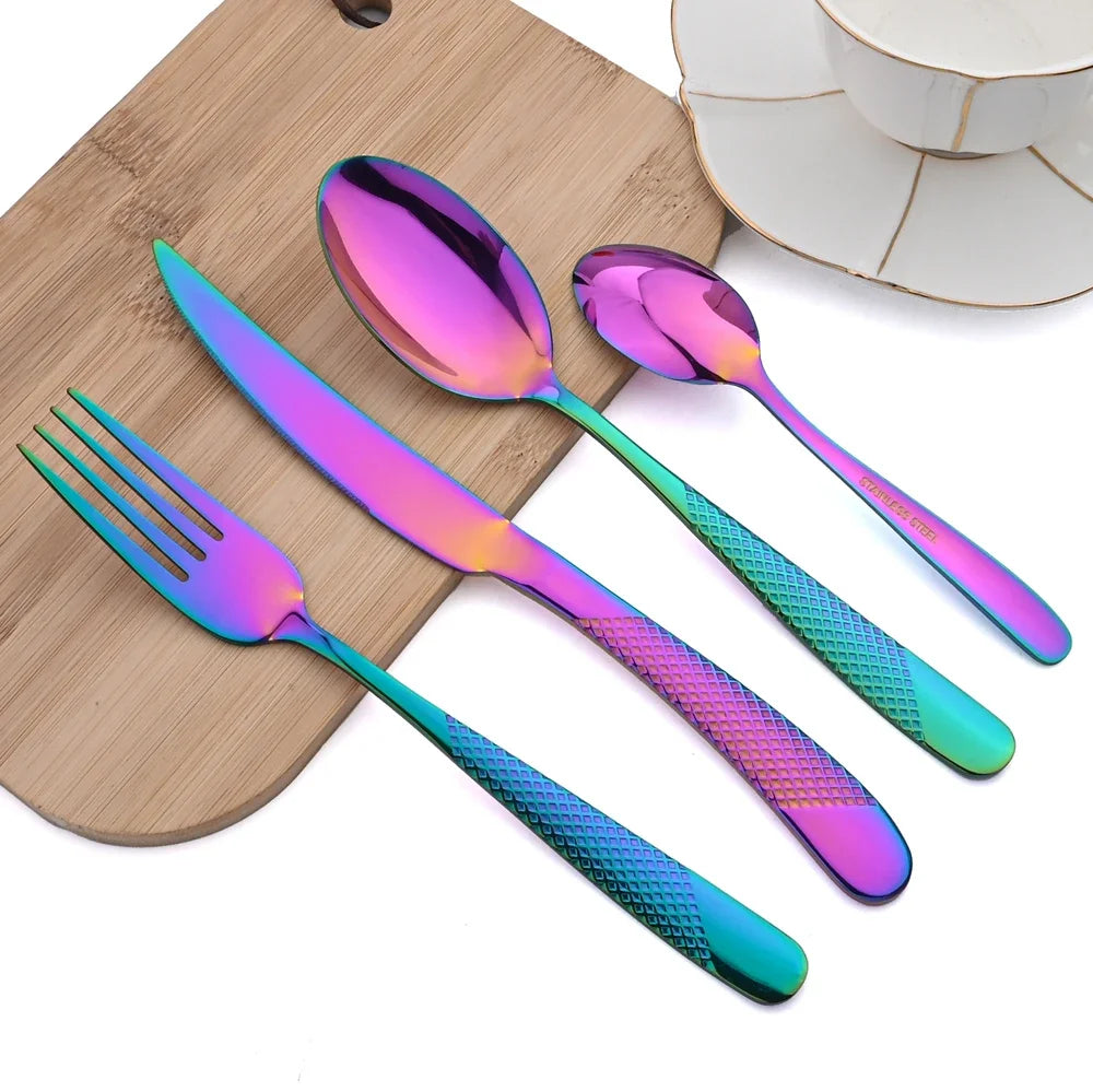 24Pcs Cutlery Set Stainless Steel Knife Fork Spoon Dinnerware Western Tableware Set Kitchen Flatware Dinner Silverware Table Set